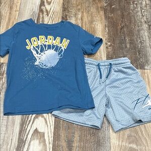 Jordan Blue Graphic Tee and Light Gray Shorts Set